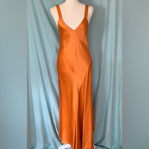 Tibi Amoret Satin Slip Dress in Tangerine Orange